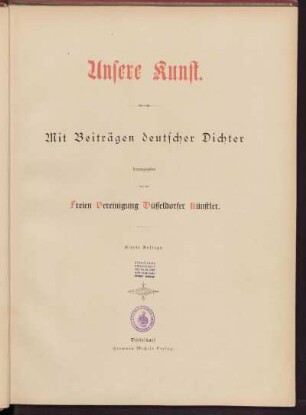 Unsere Kunst : mit Beiträgen deutscher Dichter