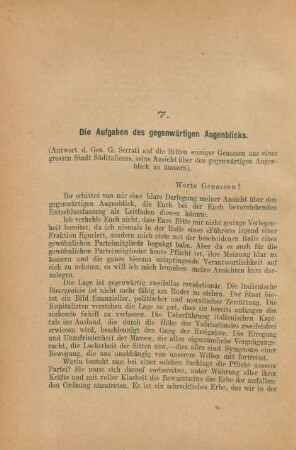 7. Die Aufgaben des gegenwärtigen Augenblicks.
