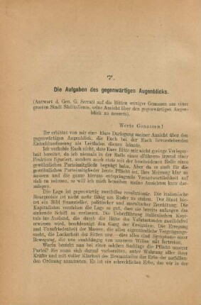 7. Die Aufgaben des gegenwärtigen Augenblicks.
