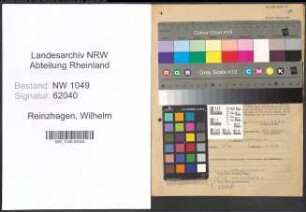 Entnazifizierung Wilhelm Reinzhagen , geb. 23.03.1907 (Inspektor)
