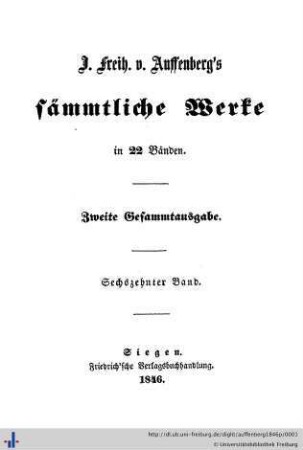 Bertold der Zähringer / Die Raketen des Teufels: J. Freih. v. Auffenberg's sämmtliche Werke: in 22 Bänden