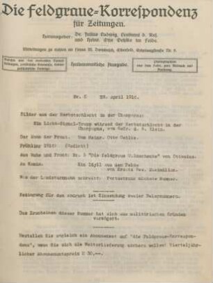 5.1916: Zeitungsdienst Feldgrau