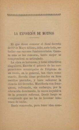La exposición de motivos