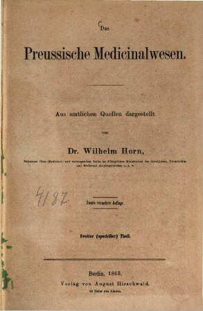 Das preussische Medicinalwesen : aus amtlichen Quellen dargestellt, 2