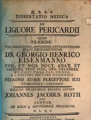 Diss. med. de liquore pericardii