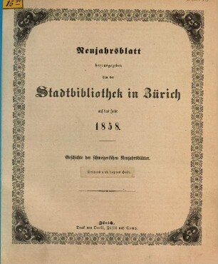 Neujahrsblatt : auf das Jahr ... 1858