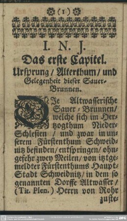 Das erste Capitel. Ursprung, Alterthum, und Gelegenheit dieser Sauer-Brunnen