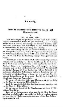 Artikel I. Die Bestimmung der wahrscheinlichen Fehler bei Längen- und Winkelmessungen.