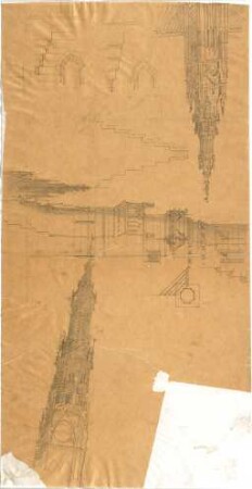 Schmidt, Friedrich von; Skizzen und Pläne - Türme (Ansicht, Teilansicht, Perspektive, Details)