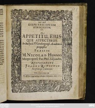 Disputationum Ethicarum. IV. De Appetitu, Eiusque Affectibus