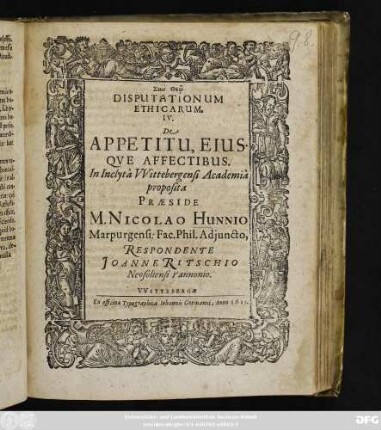 Disputationum Ethicarum. IV. De Appetitu, Eiusque Affectibus