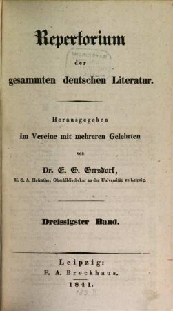 Repertorium der gesammten deutschen Literatur, 30. 1841
