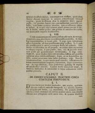Caput II. De Observationibus Practicis Circa Corticem Peruvianum.