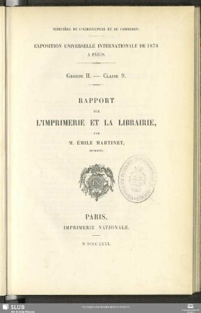Rapport sur l'imprimerie et la librairie