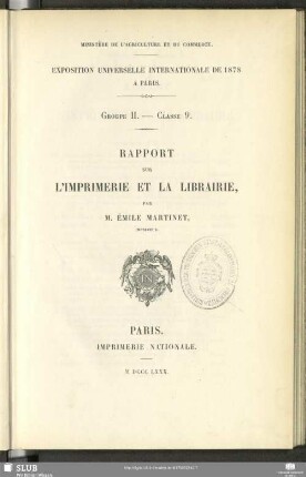 Rapport sur l'imprimerie et la librairie