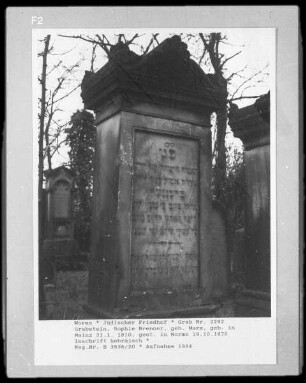 Grabstein der Sophie Brenner (geborene Marx) (gestorben 1870.10.19)