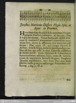 Jacobus Martinus Dissert. Physic. Spec. de Aqua: in Proemio