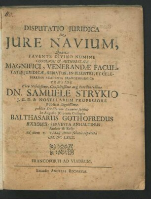 Disputatio Iuridica De Iure Navium