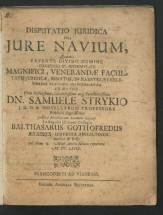 Disputatio Iuridica De Iure Navium
