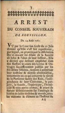 Arrest du Conseil souverain de Roussillon : du 24 & 28 Aôut 1762