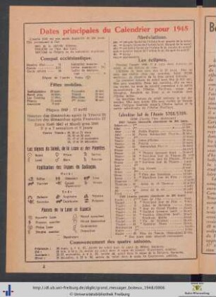 Dates principales du Calendrier pour 1948.
