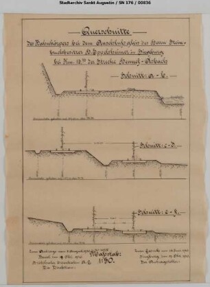 Gleisanschluss Eppelsheimer: Projektierter Gleisanschluss Steinbruch H. Eppelsheimer (später H. Bungarten) zwischen Krautscheid und Mendt in km 13,73: Querprofile