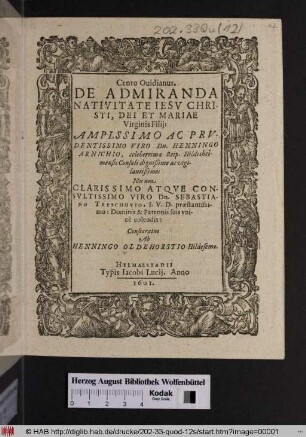Cento Ovidianus. De Admiranda Nativitate Jesu Christi, Dei Et Mariae Virginis Filii