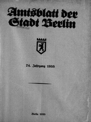 1933: Amtsblatt der Reichshauptstadt Berlin