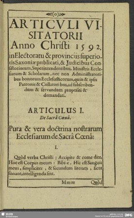 Articuli Visit Atorii Anno Christi 1592