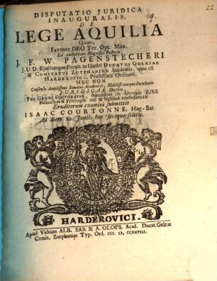 Disp. iur. inaug. de lege Aquilia