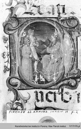Hymnar : Historisierte Initiale D(eus): Christus vor einem Hohepriester