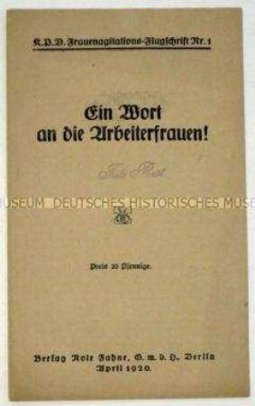 Kommunistische Propagandaschrift mit Ausrichtung auf die Frauen
