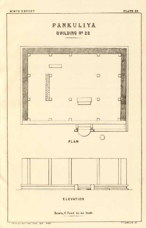 Plate XII. Pankuliya Building No. 22. Plan. Elevation.