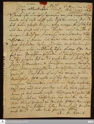 Brief von August Hermann Francke an Anna Magdalena Francke.