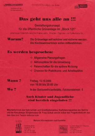 Plakat: "Das geht uns alle an!". Gestaltungskonzept im Block 121