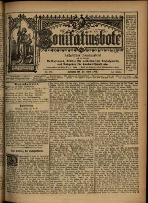 Erste Ausgabe vom Sonntag, den 16. April 1916.