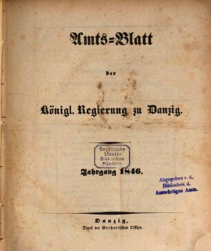 Amtsblatt der Regierung zu Danzig. 1846