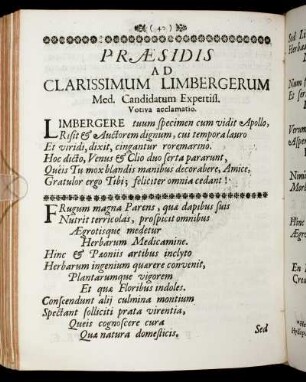 Præsidis Ad Clarissimum Limbergerum [...]