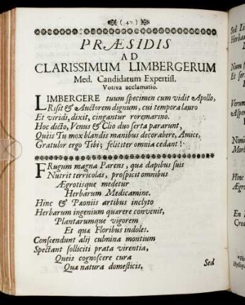 Præsidis Ad Clarissimum Limbergerum [...]