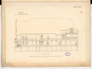 Landratsamt (Kreishaus), Marienburg Monatskonkurrenz März 1893: Längsschnitt des Hauptflügels; Maßstabsleiste