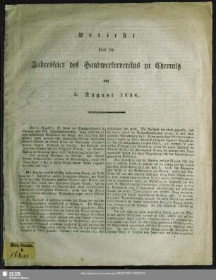 [7.]1836: Bericht über die Jahresfeier des Handwerkervereins zu Chemnitz