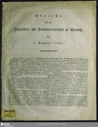 [7.]1836: Bericht über die Jahresfeier des Handwerkervereins zu Chemnitz