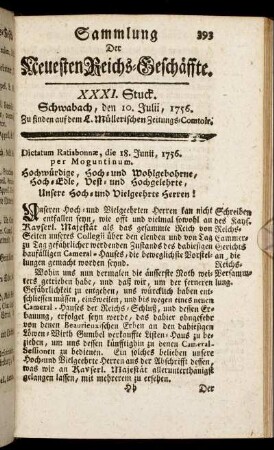 XXXI. Stuck. Schwabach, den 10. Julii, 1756.