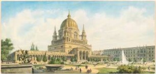 Berliner Dom: Perspektivische Ansicht vom Lustgarten aus