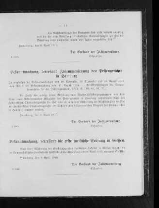 Bekanntmachung, betreffend die erste juristische Prüfung in Gießen
