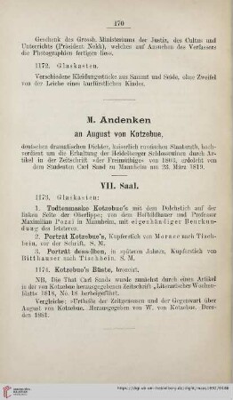 M. Andenken an August von Kotzebue (Nr. 1173 - 1174)