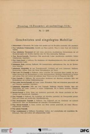 Geschnitztes und eingelegtes Mobiliar (Nr. 1-101)