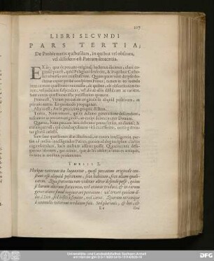 Pars Tertia; De Problematis quibusdam, in quibus vel obscura, vel dissidens est Patrum sententia.