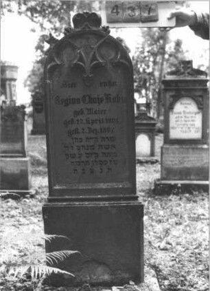 Grabstein 437 (Index: 99787697) Material: Sandstein Zustand: leicht verwittert am Giebel und am Sockel Maße HxBxT: 136x43x15 cm Besonderheit: Schrift schwarz: Grabstein 437