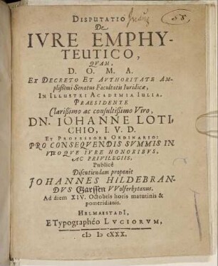 Disputatio De Iure Emphyteutico